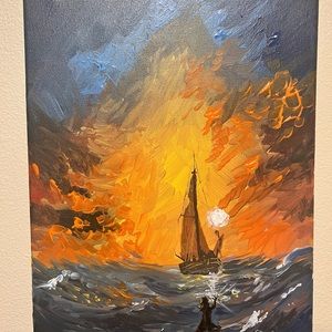 This is a painting acrylic in canvas that is interspersed with contrasted colors